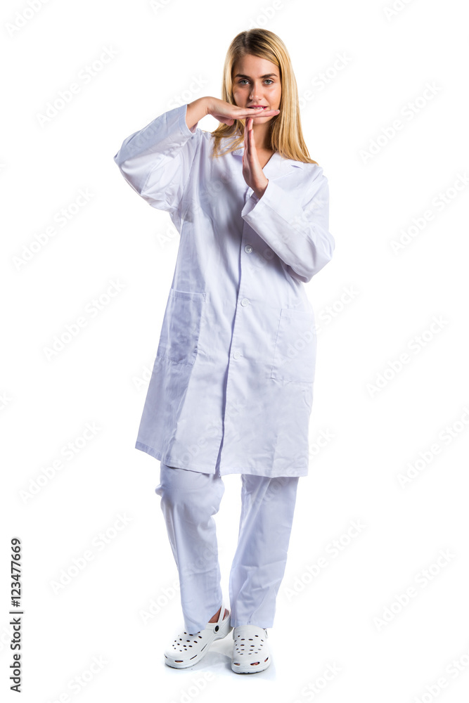 Doctor woman making time out gesture Doctor woman making time out gesture