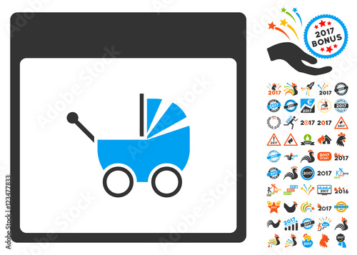 Baby Carriage Calendar Page pictograph with bonus calendar and time management clip art. Vector illustration style is flat iconic symbols, blue and gray colors, white background. photo