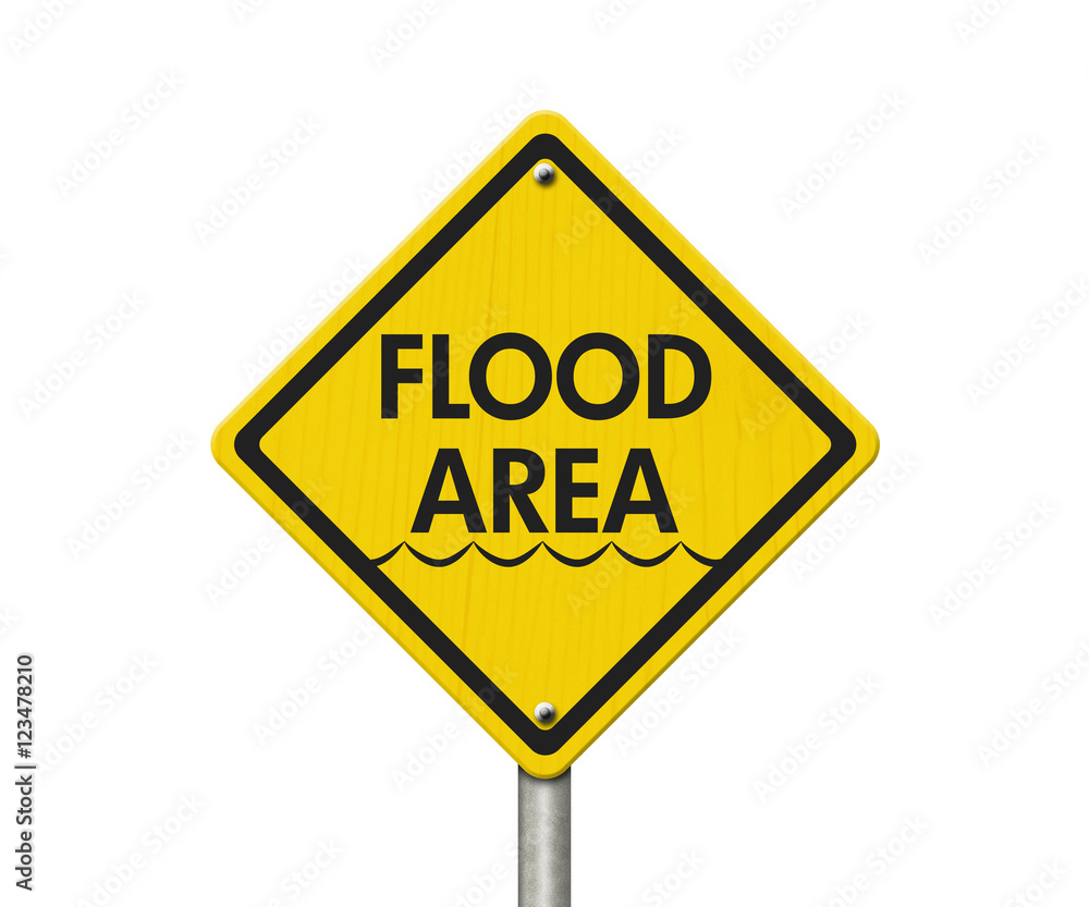 Yellow Warning Flood Area Highway Road Sign Yellow Warning Flood Area Highway Road Sign