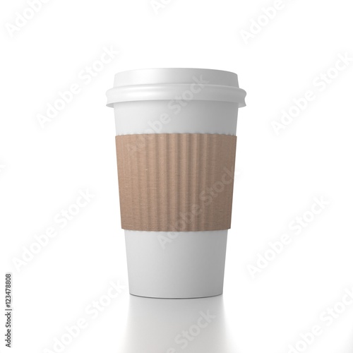 Paper cup with cap 3D rendering illustration