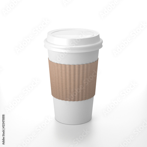 Paper cup with cap 3D rendering illustration