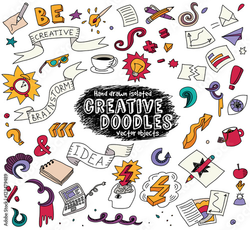 Creative doodles idea brainstorm isolate objects set.