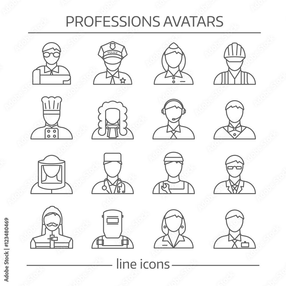 Professions Avatars Line Icon Set Professions Avatars Line Icon Set