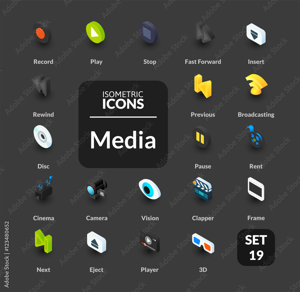 Color icons set in flat isometric illustration style, vector collection Color icons set in flat isometric illustration style, vector collection