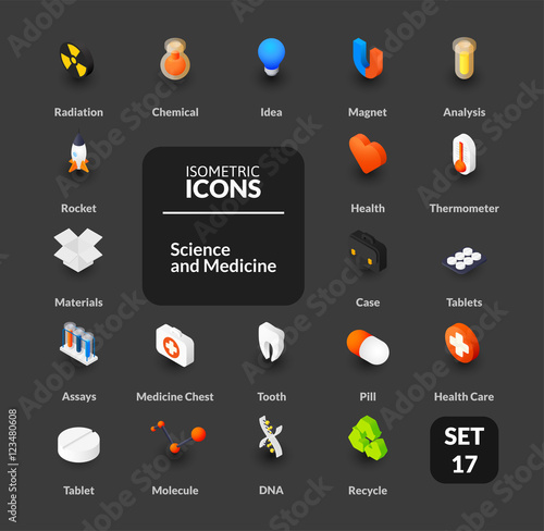 Color icons set in flat isometric illustration style, vector collection