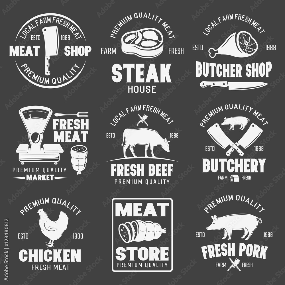 Butcher Shop Monochrome Emblems Butcher Shop Monochrome Emblems