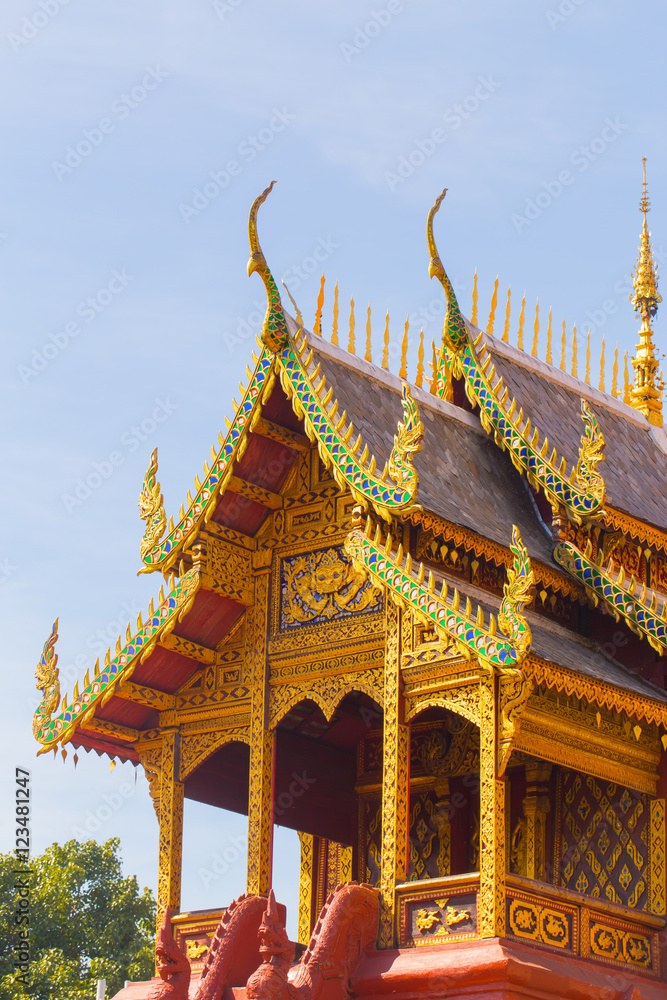 Fototapeta premium Thai Beautiful Chapel of Wat Phrathat Hariphunchai Woramaha vihan, Lamphun, THAILAND.