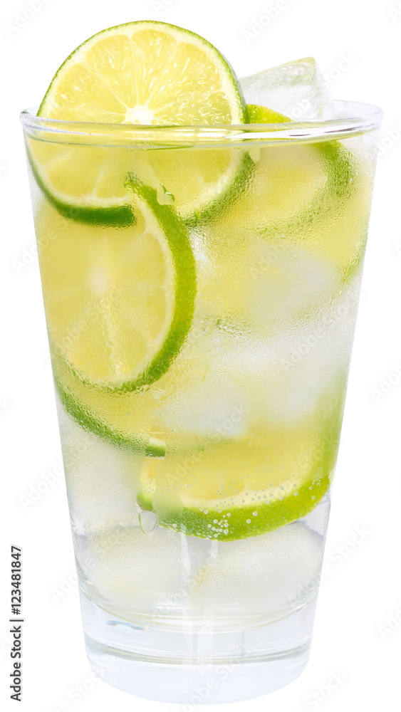 Fresh cold lemonade from lime with ice close up Fresh cold lemonade from lime with ice close up