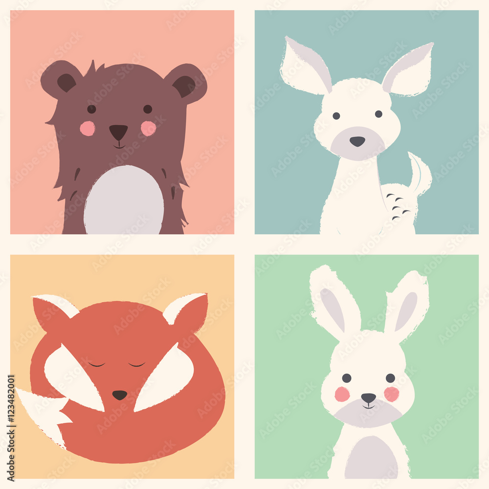 Collection of cute forest and polar animals with baby cubs, incl Collection of cute forest and polar animals with baby cubs, incl