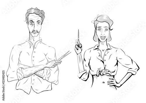Man male hairdresser barber coiffeur haircutter, female woman gi
