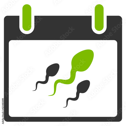 Sperm Calendar Day vector pictograph. Style is flat graphic bicolor symbol, eco green and gray colors, white background.