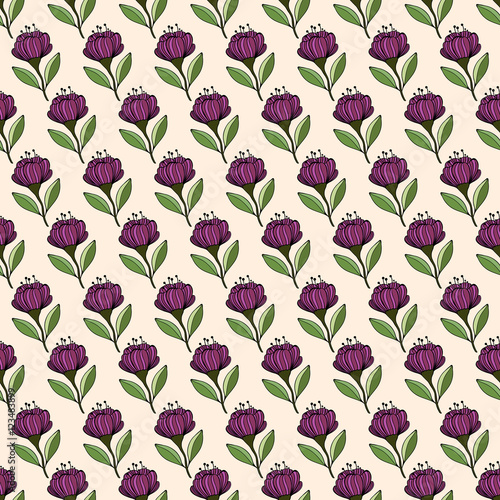 Vector floral seamless pattern. Hand drawn flower design in lilac color. Perfect for wallpaper  wrapping paper  textile  package design
