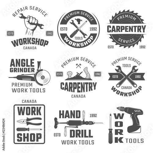 Work Tools Black White Emblems