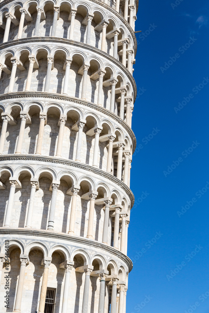 Levels of the Tower of Pisa against the background of the blue sky