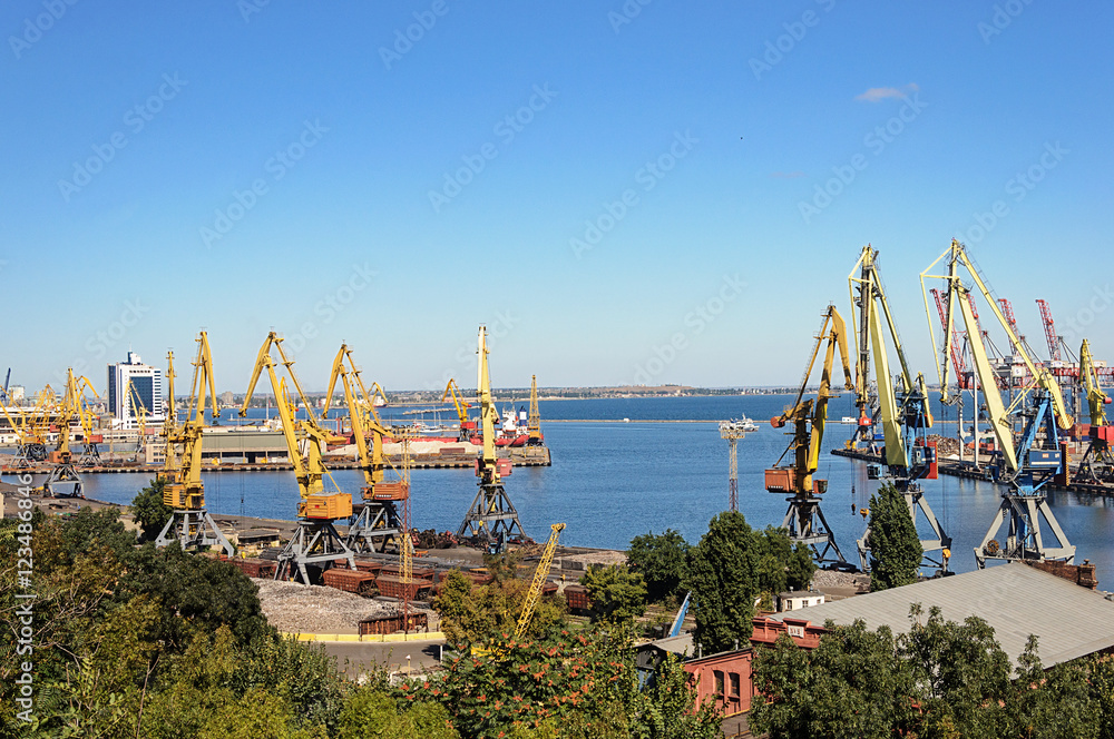 Sea port with cranes in Odessa
