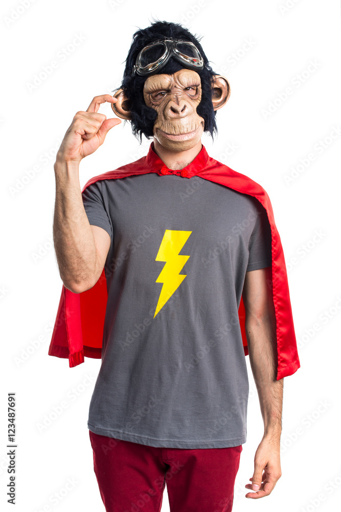 Superhero monkey man doing tiny sign Superhero monkey man doing tiny sign