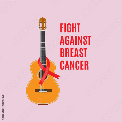 Breast Cancer Awareness Ribbon on a guitar