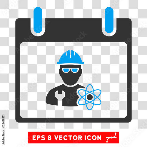 Vector Atomic Engineer Calendar Day EPS vector icon. Illustration style is flat iconic bicolor blue and gray symbol on a transparent background.