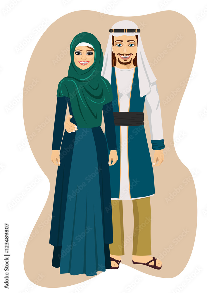 Arab muslim couple man and woman standing