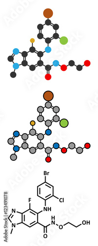 Selumetinib cancer drug molecule (MEK1 and MEK2 inhibitor). 
