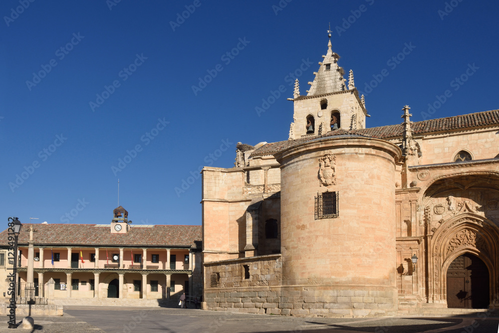 Main square and Magdalena church, Torrelaguna, Madrid province, Spain