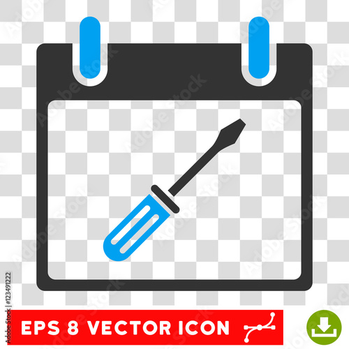 Vector Screwdriver Tuning Calendar Day EPS vector icon. Illustration style is flat iconic bicolor blue and gray symbol on a transparent background.