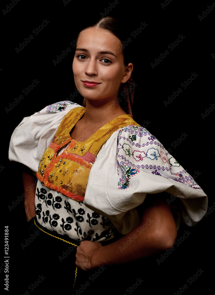 Woman of Slovak folk dance with colorful clothes Woman of Slovak folk dance with colorful clothes