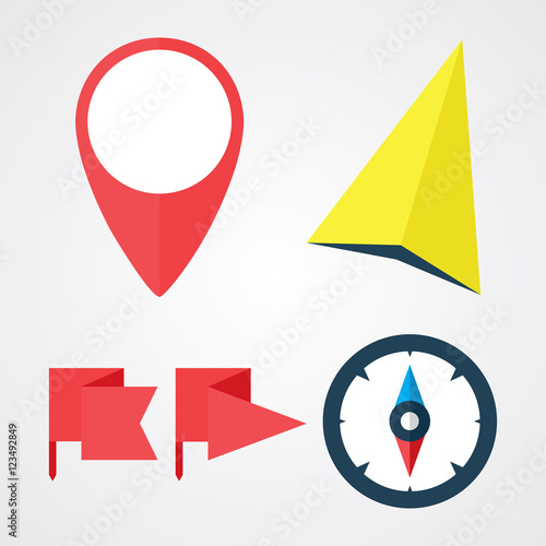 Free Download Navigation and location flat icons set. Position label, flag marks, direction pointer and compass. Vector eps8 illustration. - GFXLoad