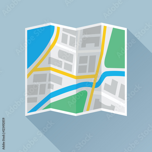 Folding city map colored flat icon. Vector eps8 illustration.