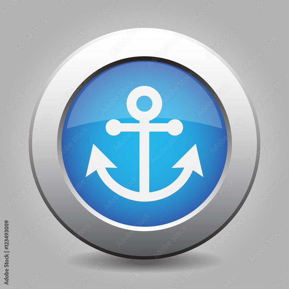 Blue metallic button. White anchor icon. Blue metallic button. White anchor icon.