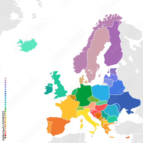 Colorful empty map of Europe.