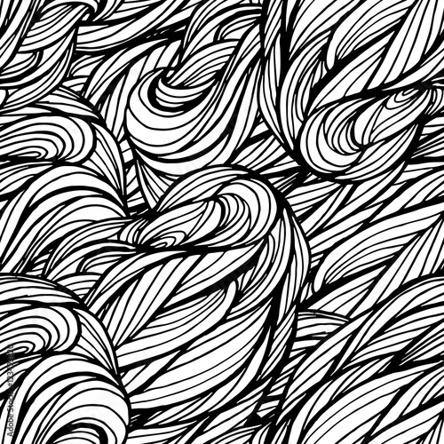 Abstract vector seamless pattern with waving curling lines.