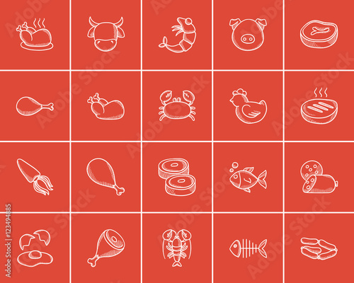 Food and drink sketch icon set.