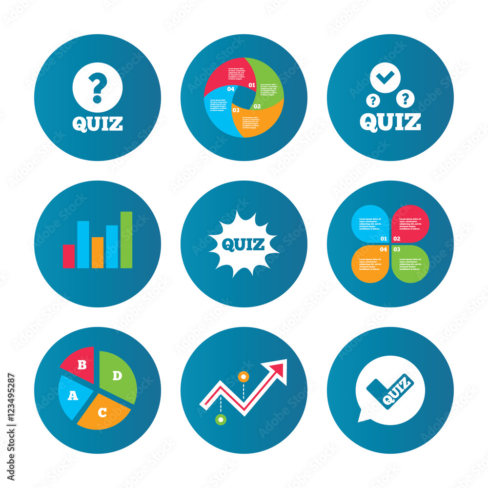 Quiz icons. Speech bubble with check mark symbol.