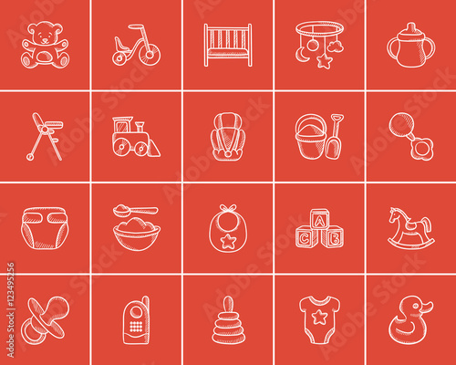 Kids sketch icon set.