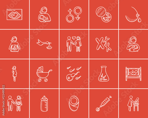 Maternity sketch icon set.