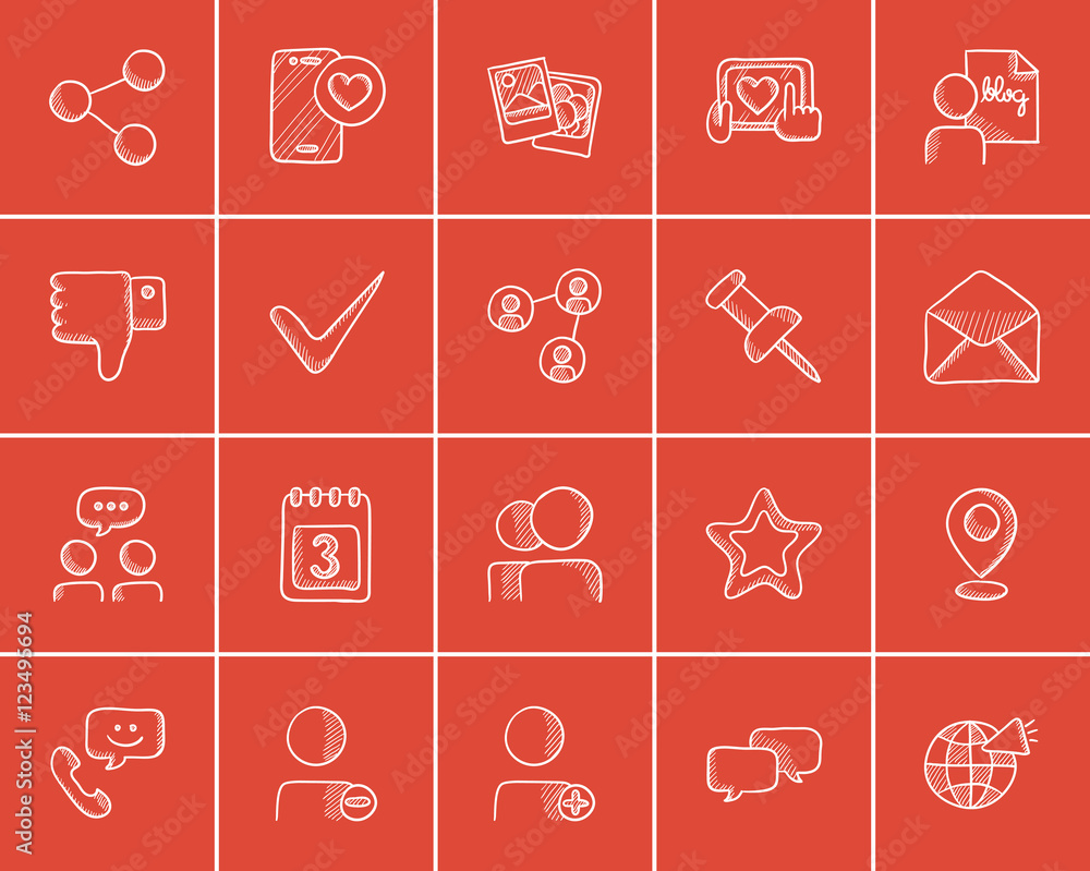 Media sketch icon set. Media sketch icon set.