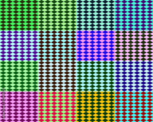 Colorful bright panels of squares and lozenges