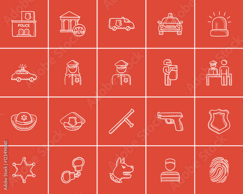 Police sketch icon set.