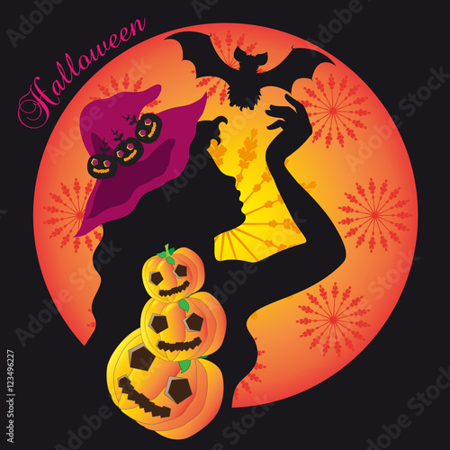 Witch Silhouette on  Black Background