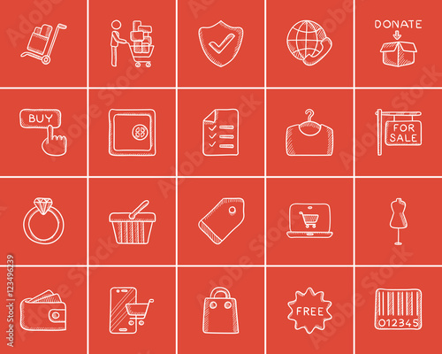 Shopping sketch icon set.