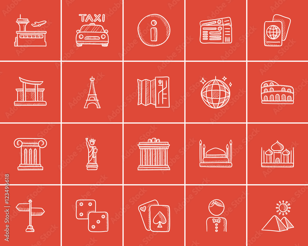 Travel and holiday sketch icon set. Travel and holiday sketch icon set.