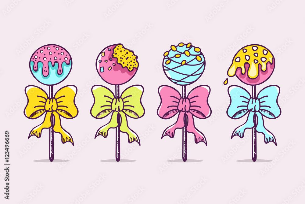 Colorful Hand Drawn Cake Pops.