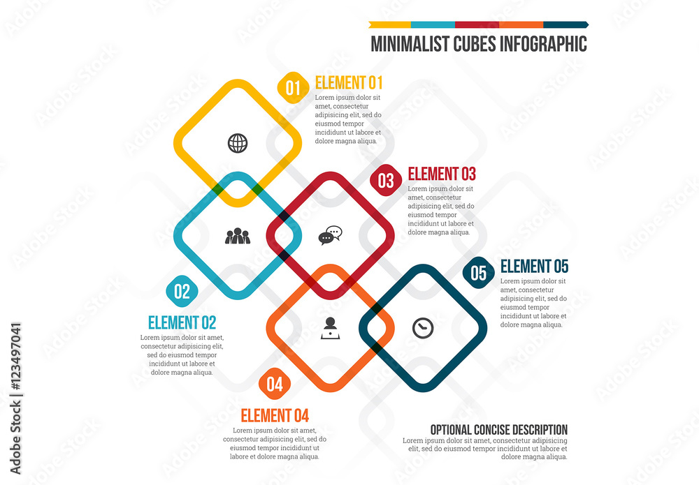 Overlapping Rounded Squares Five Overlapping Rounded Squares Infographic Stock Template | Adobe Stock