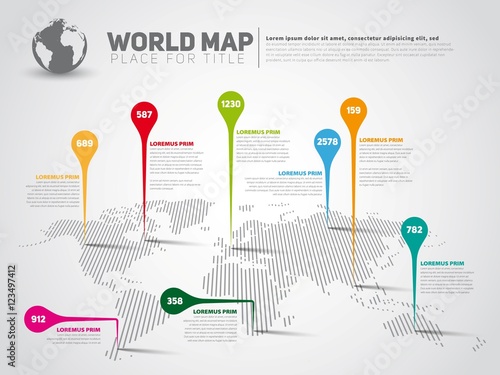 Simple World map infographic communication template with pointer