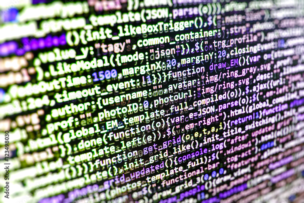 Script procedure creating. Writing programming code on laptop ...