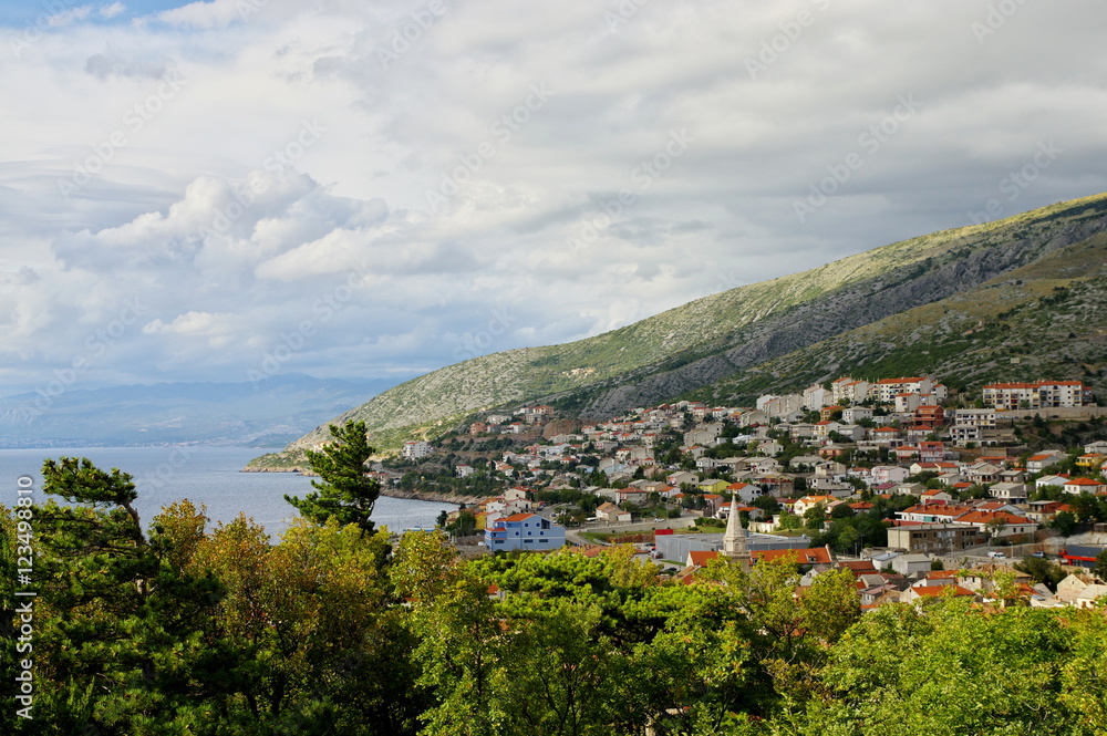Senj, Croatia – September 16, 2016: a small town in northern Croatia, located on the Adriatic coast. The view of the city from the hill on which stands the fortress Nehaj. 