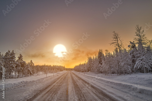 Polar Night Sunset over road in Finland © VitalyTitov