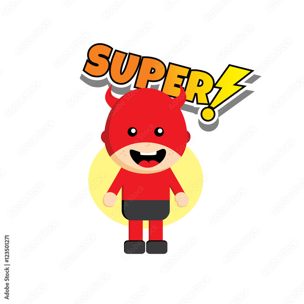 Naklejka premium Flat style superhero character avatar on ribbon label creative design template man super hero profile full face view