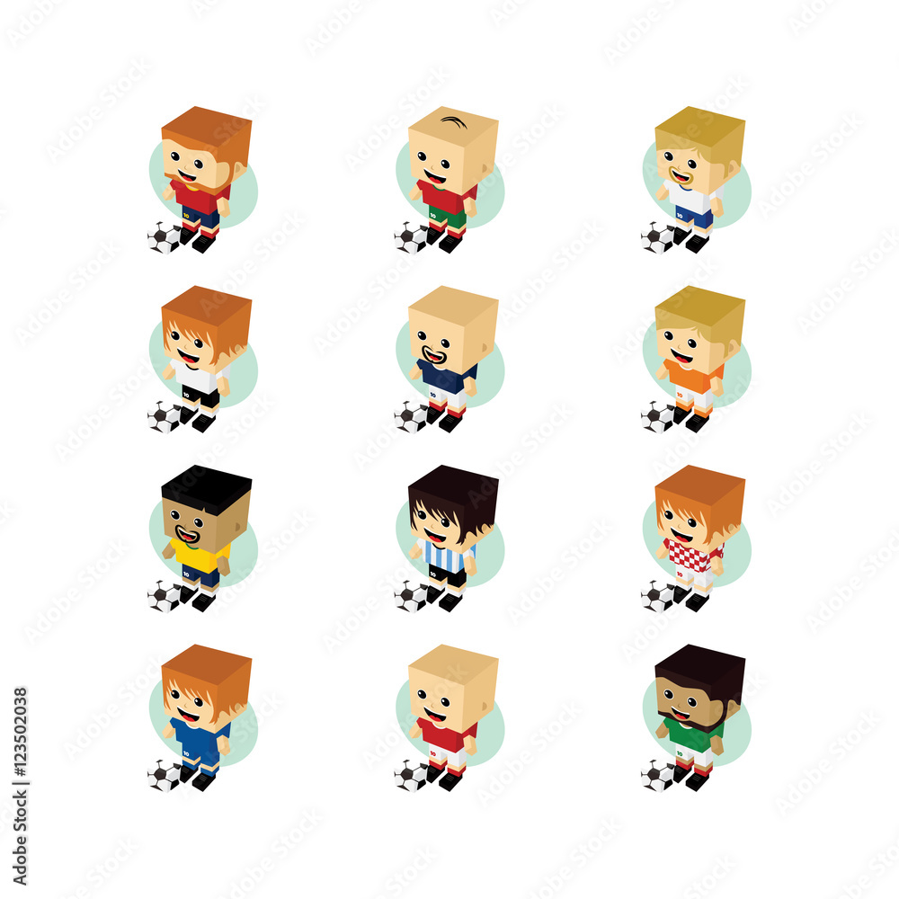 soccer player isometric cartoon set